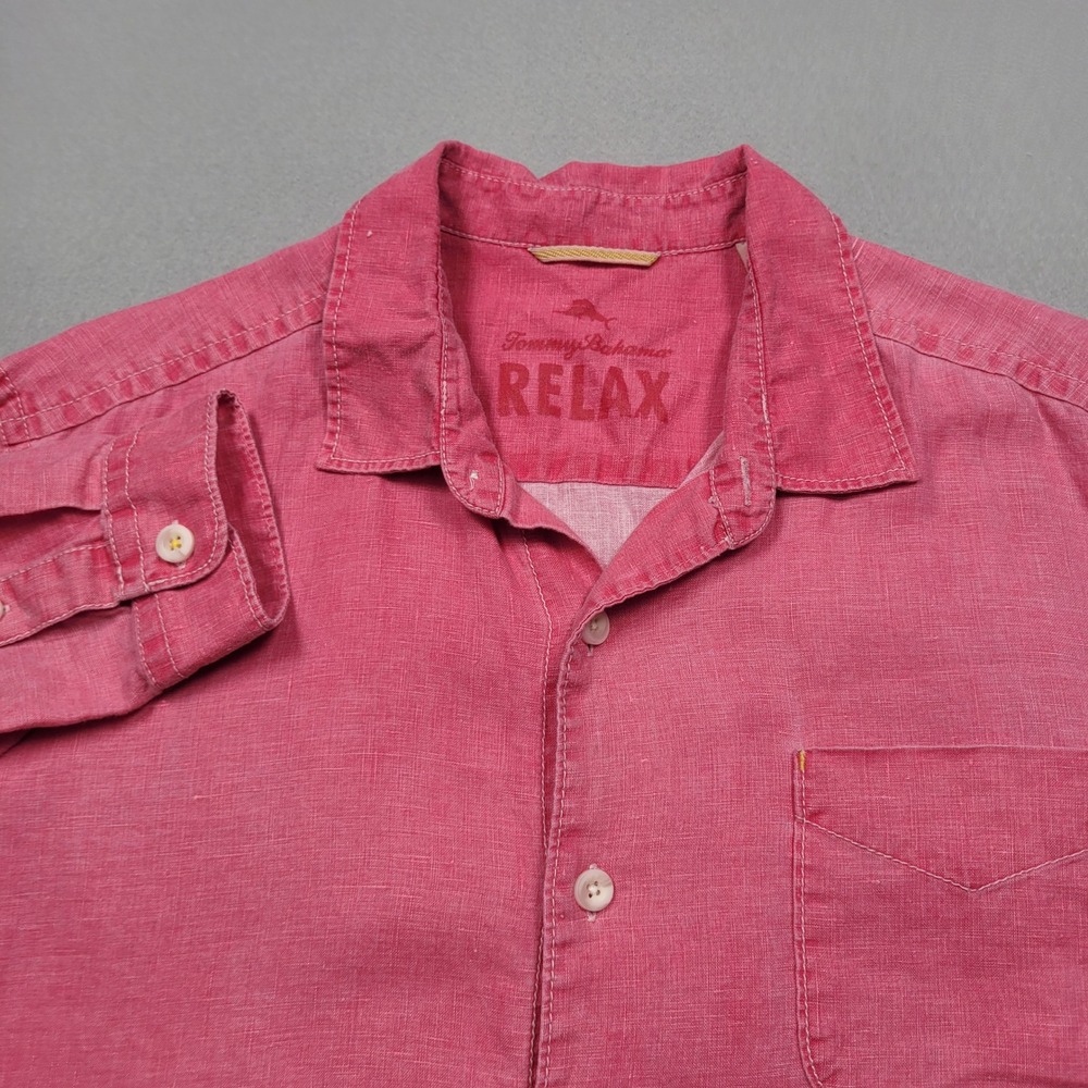 Tommy Bahama Relax Mens Large Pink 100% Linen Long Sleeve Button Up Shirt